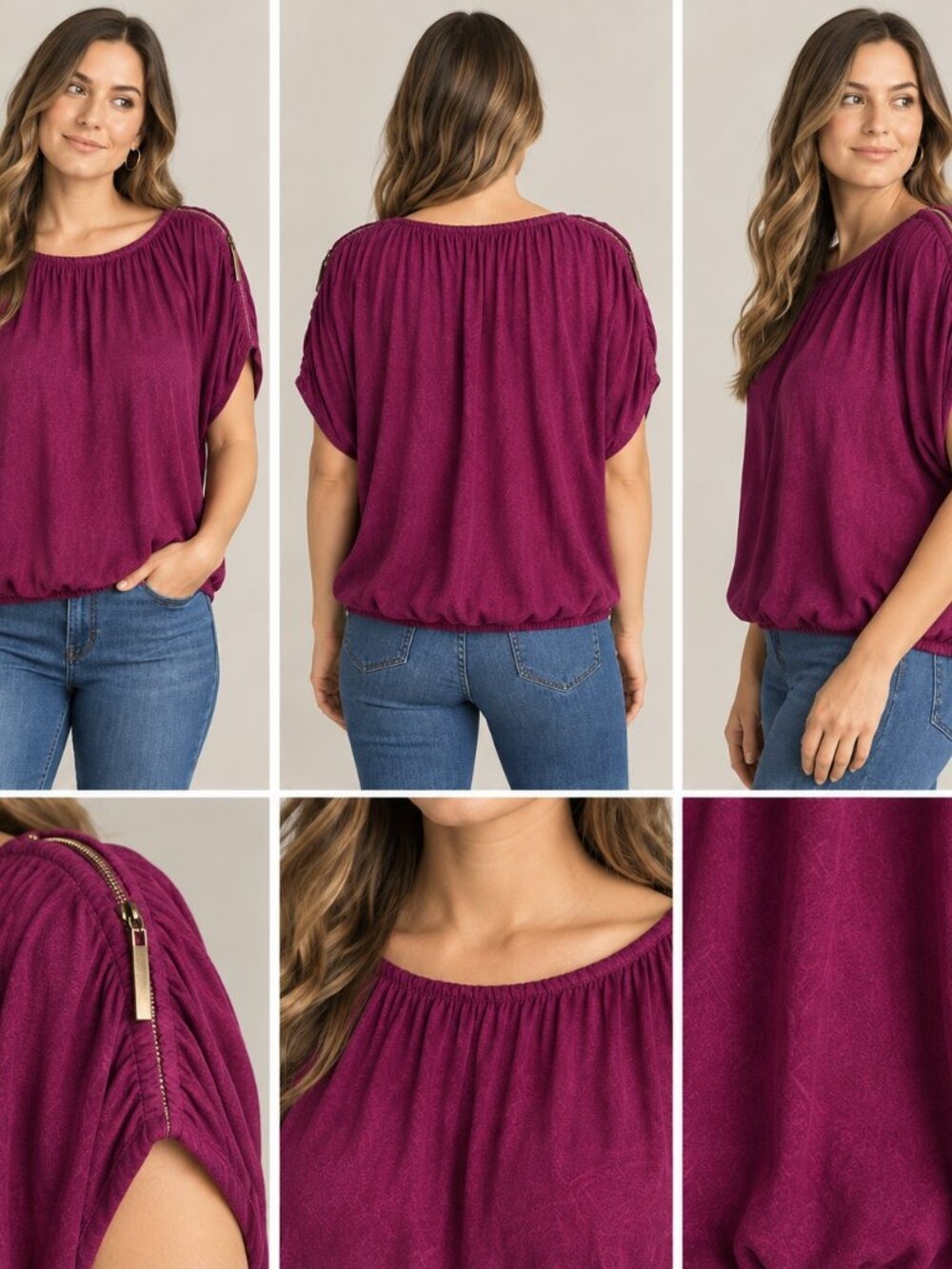 π
ΊUK2LA Size Large Fuchsia Adjustable Zippered Neck Top